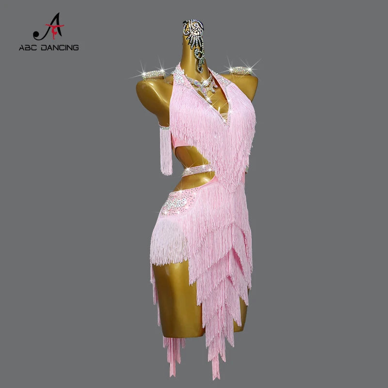 Dance Dress, 2025 Latin Sexy Professional Women Ballroom Party Prom Short Skirt Girls Samba Line Sport Stage Wear Fringed Clothes