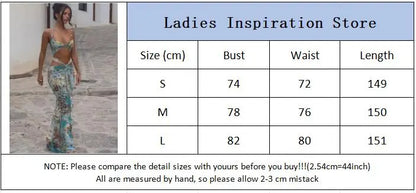 Women Sexy Print Bikini Patchwork Ruffles Long Dress Fashion Hollow Out Off Shoulder Slim Halter Vestido Lady New Beach Clubwear