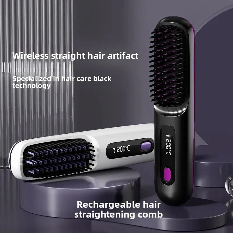 2024 New Cross-Border Liquid Crystal USB Charging Ceramic Heating Electric Comb Portable Negative Ion Straight Hair Comb