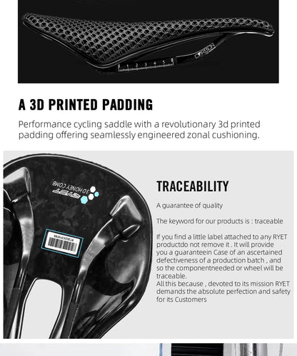 RYET 3D Printed Bike Carbon Saddle 140mm SuperLight 165g Road MTB Racing Saddles Bicycle Seat Cushion Cycling Seating Parts