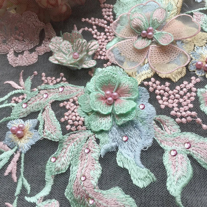 Lace, 3D Embroidered Sewing On Patches For Clothing Flower Lace Patch Wedding Party Gown Bridal Dress Fabric Appliques DIY Repair