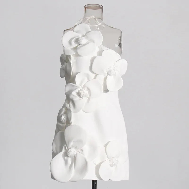 GPBD Sexy Halter Off The Shoulder Florals Bodycon Mini  White Women Dress Nightclub Party Celebrate Birthday Cocktail  Dresses