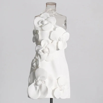 GPBD Sexy Halter Off The Shoulder Florals Bodycon Mini  White Women Dress Nightclub Party Celebrate Birthday Cocktail  Dresses