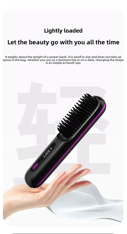 2024 New Cross-Border Liquid Crystal USB Charging Ceramic Heating Electric Comb Portable Negative Ion Straight Hair Comb