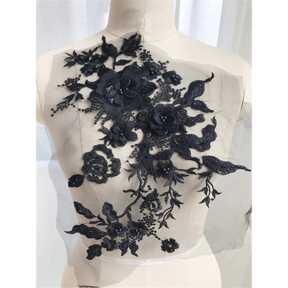 Lace, 3D Embroidered Sewing On Patches For Clothing Flower Lace Patch Wedding Party Gown Bridal Dress Fabric Appliques DIY Repair