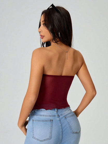 Mia Muse Women's Tanks Summer French Trendy Plain Cut Out Asymmetrical Hem Sleeveless Off Shoulder Tube Tanks New Year Valentine