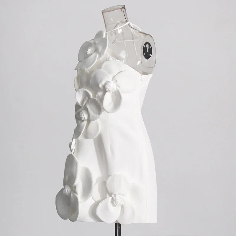 GPBD Sexy Halter Off The Shoulder Florals Bodycon Mini  White Women Dress Nightclub Party Celebrate Birthday Cocktail  Dresses