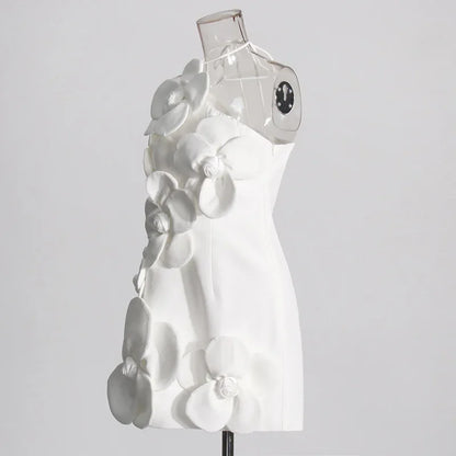 GPBD Sexy Halter Off The Shoulder Florals Bodycon Mini  White Women Dress Nightclub Party Celebrate Birthday Cocktail  Dresses