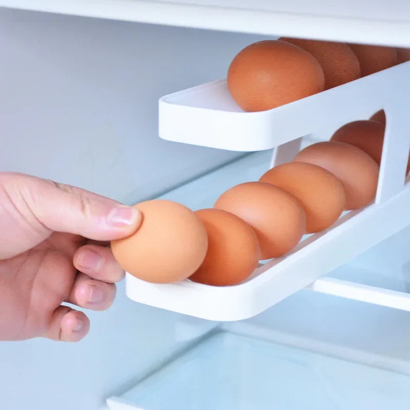 Automatic Rolling Egg Holder Rack Fridge Storage Box Egg Container Kitchen Refrigerator Egg Dispenser Fridge Organizer Dropship