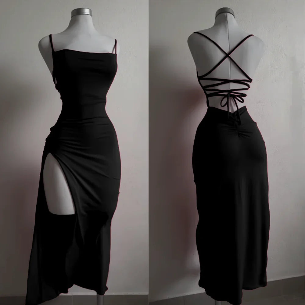 2025 Explosive New Dress Summer High Sensibility Halter Strap Spice Girl Bag Hip Dress Sexy Women's Red Dress Club Black Dress
