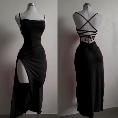 2025 Explosive New Dress Summer High Sensibility Halter Strap Spice Girl Bag Hip Dress Sexy Women's Red Dress Club Black Dress