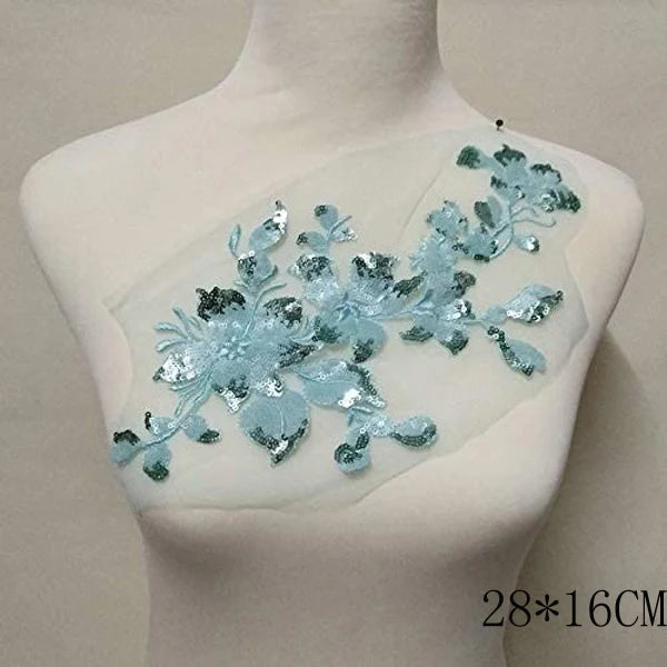 Prom dress lace, Blue Frence Fabric Lace Trimmings Sequins Patches Designs Appliques For Prom Ball Gown Wedding Dress Costumes Diy Party
