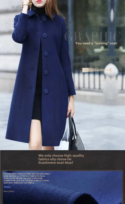 Women's Medium-Length Woolen Overcoat 2024 Autumn Winter New Style Plus Sizes Slimming Effect Smooths Your Silhouette Woolen Jac