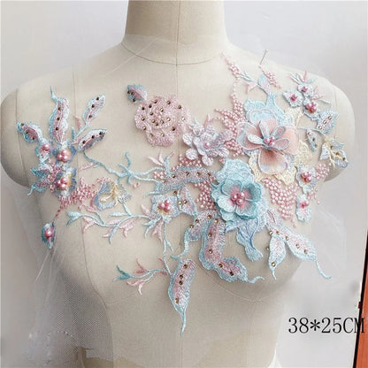 Prom dress lace, Blue Frence Fabric Lace Trimmings Sequins Patches Designs Appliques For Prom Ball Gown Wedding Dress Costumes Diy Party