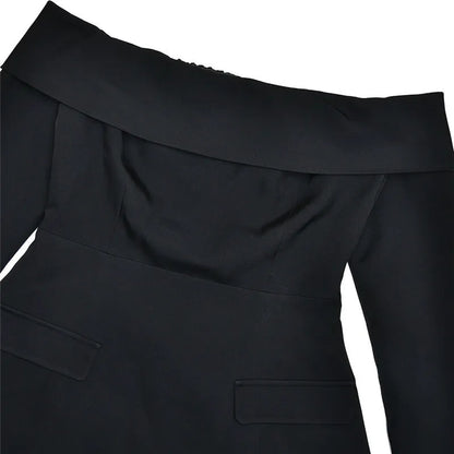 Mozision Off-shoulder Long Sleeve Sexy Mini Dress For Women Two Pocket Strapless Backless A-line Club Party Sexy Dress Elegant