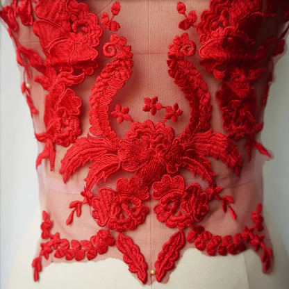 Embroidered Lace Applique Sewing Flower Fabric Collar Patch For Wedding Party Gown Bridal Dress Clothes DIY Crafts