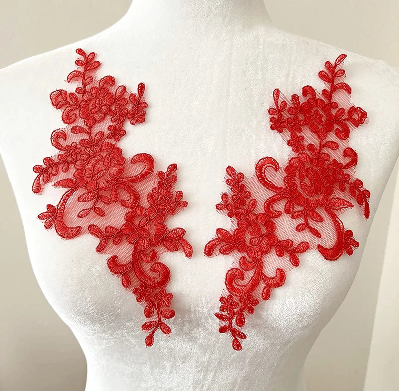 Lace, 1 Pair Flower Sew Wedding Lace Patches Embroidery Applique Repair For Wedding Dresses 25*12cm