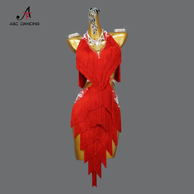 Dance Dress, 2025 Latin Sexy Professional Women Ballroom Party Prom Short Skirt Girls Samba Line Sport Stage Wear Fringed Clothes