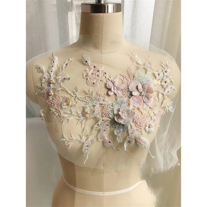 Lace, 3D Embroidered Sewing On Patches For Clothing Flower Lace Patch Wedding Party Gown Bridal Dress Fabric Appliques DIY Repair