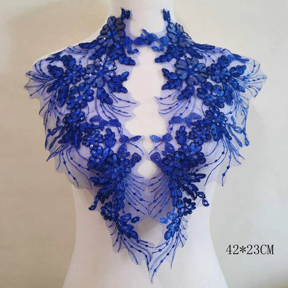 Prom dress lace, Blue Frence Fabric Lace Trimmings Sequins Patches Designs Appliques For Prom Ball Gown Wedding Dress Costumes Diy Party
