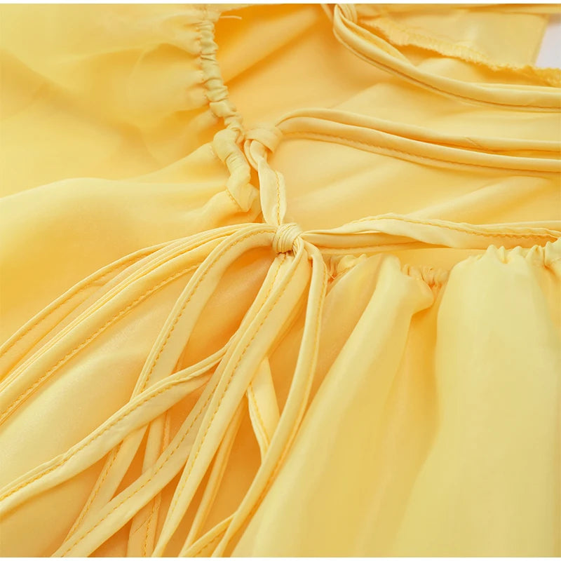 Elegant Chiffon Pleated Off Shoulder Women Sling Dress Fashion Lace Up Backless High Waist A-line Mini Dresses Lady Beach Robes