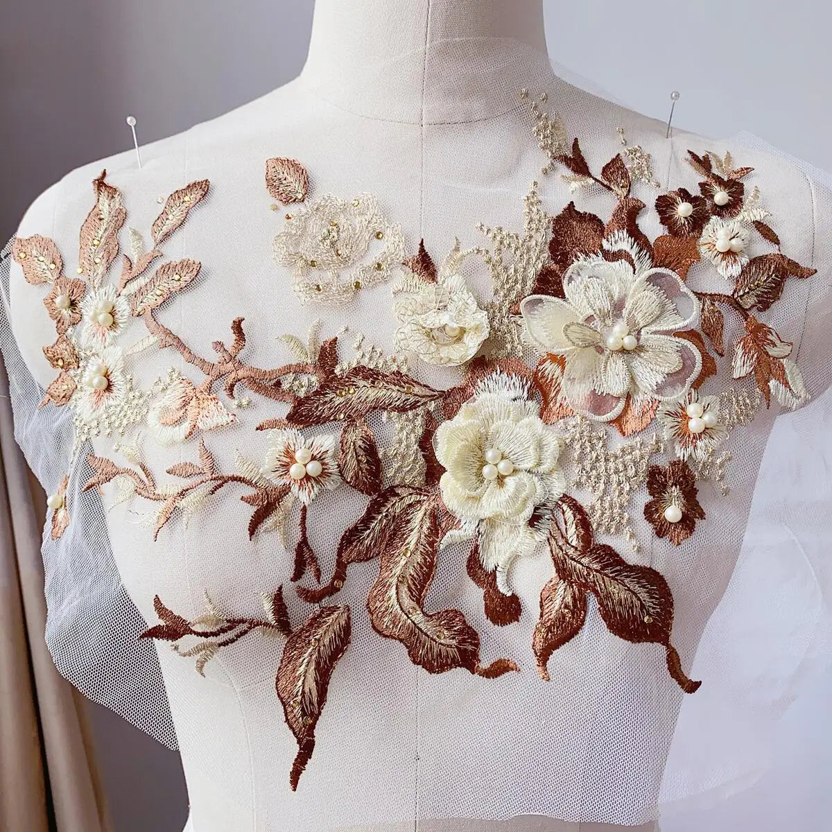 Lace, 3D Embroidered Sewing On Patches For Clothing Flower Lace Patch Wedding Party Gown Bridal Dress Fabric Appliques DIY Repair