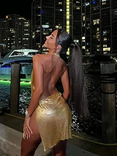 Mini Dress, Sexy Bodycon for Women Bling Glitter Evening Prom Women Halter Side Slit Backless Party Club Summer Clothes
