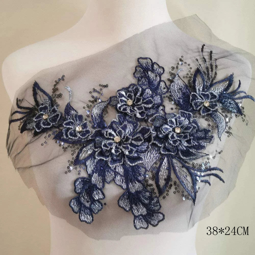 Prom dress lace, Blue Frence Fabric Lace Trimmings Sequins Patches Designs Appliques For Prom Ball Gown Wedding Dress Costumes Diy Party