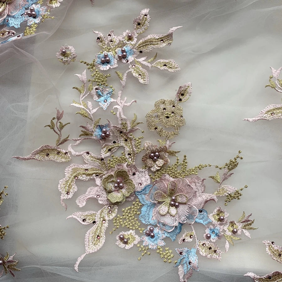 Lace, 3D Embroidered Sewing On Patches For Clothing Flower Lace Patch Wedding Party Gown Bridal Dress Fabric Appliques DIY Repair