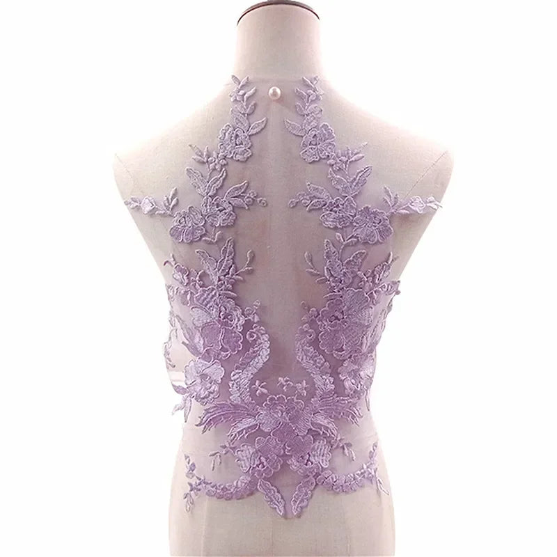 Embroidered Lace Applique Sewing Flower Fabric Collar Patch For Wedding Party Gown Bridal Dress Clothes DIY Crafts