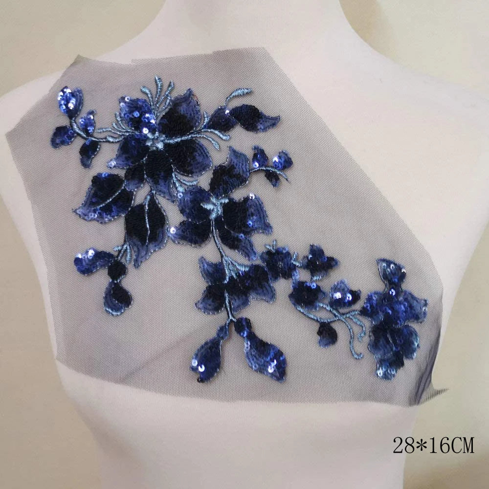Prom dress lace, Blue Frence Fabric Lace Trimmings Sequins Patches Designs Appliques For Prom Ball Gown Wedding Dress Costumes Diy Party
