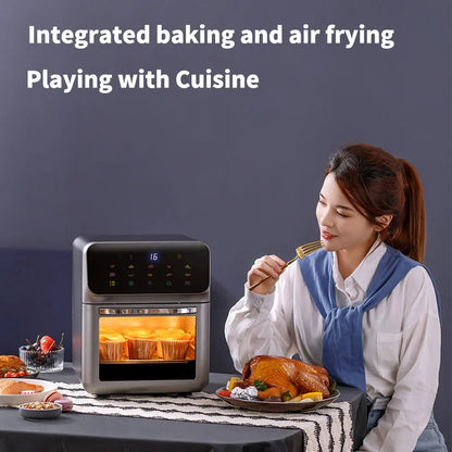 Air Fryers, 10L Large Capacity Electric Oil-free Automatic Household Kitchen 360°Baking Convection Oven Deep Fryer without Oil