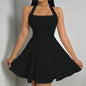 Halter neck, Mia Muse All Seasons Women's Dresses Fashion Halter Square Neck Pleated A-Line Mini Elegant Dress New Year Valentine's Day Gift