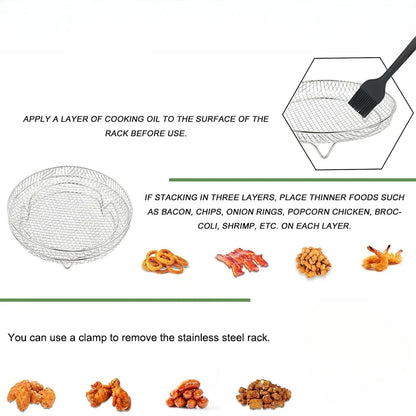 Air Fryer 3-layers Rack Stackable Grilling 304 Stainless Steel Airfryer Oven Grill Steamer Cooker Kitchen Gadgets Cooking Tools