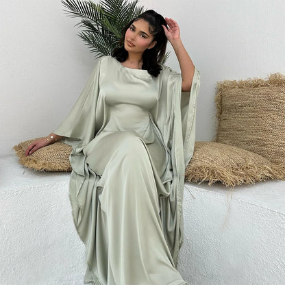 Comfortable Classic Abaya 2024 Islamic Clothing Satin Fabric Batwing Kaftan Women's Dresses Modest Abaya Women Muslim Dress