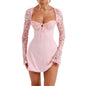 Women’s Elegant Bodycon Mini Dress Lace Long Sleeve White Dress for Spring Summer Low Cut Back Tie Dress Tunic Dress Party Wear