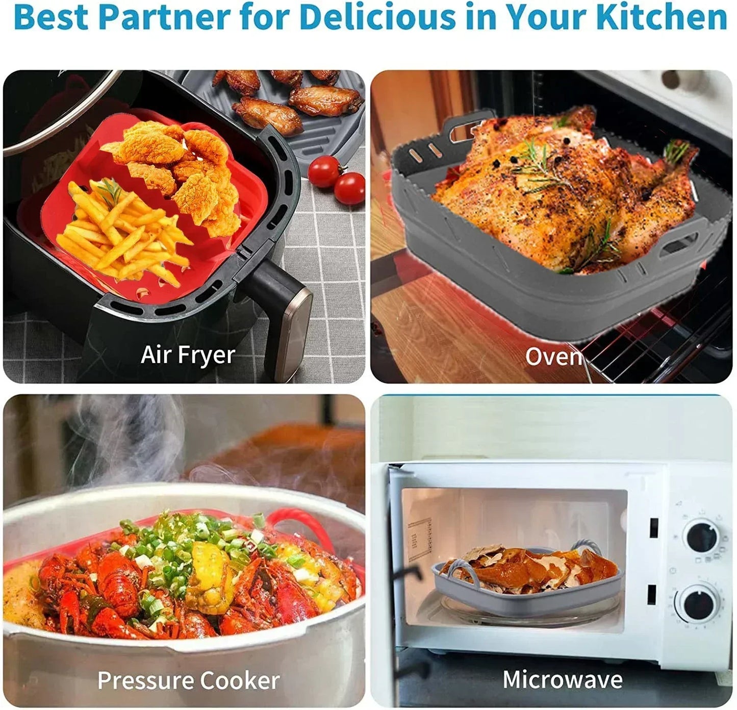 Air Fryer Silicone Tray Fried Chicken Baking Tool Oven Baking Tray with Divider Plate Reusable Liner  Airfryer Silicone Basket