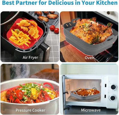 Air Fryer Silicone Tray Fried Chicken Baking Tool Oven Baking Tray with Divider Plate Reusable Liner  Airfryer Silicone Basket
