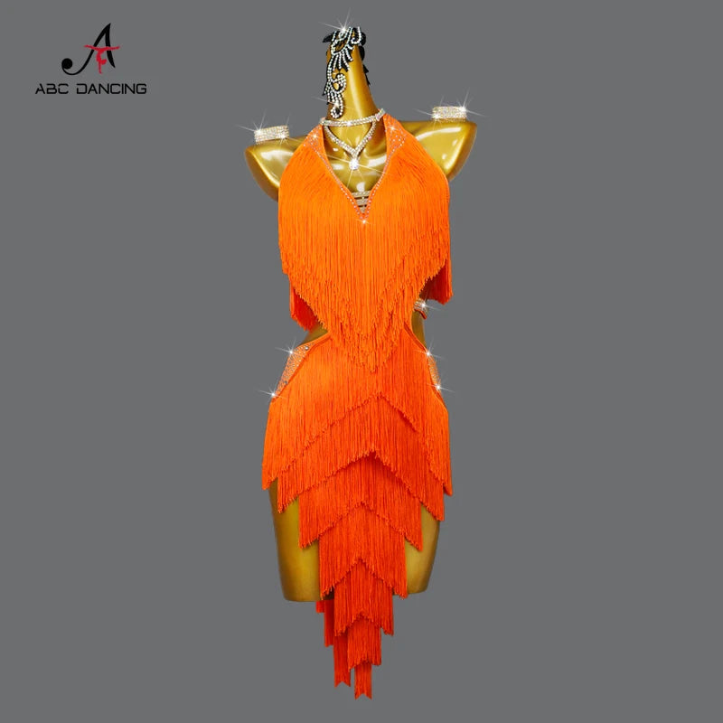 Dance Dress, 2025 Latin Sexy Professional Women Ballroom Party Prom Short Skirt Girls Samba Line Sport Stage Wear Fringed Clothes