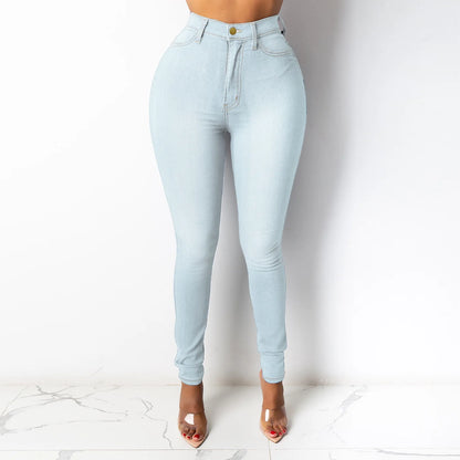 High Waist Denim Long Jean Casual Vintage Solid Skinny Youthful Women Office Lady Trouser Pencil Pants Fashion Trend Clothes New