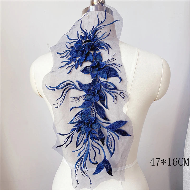 Prom dress lace, Blue Frence Fabric Lace Trimmings Sequins Patches Designs Appliques For Prom Ball Gown Wedding Dress Costumes Diy Party