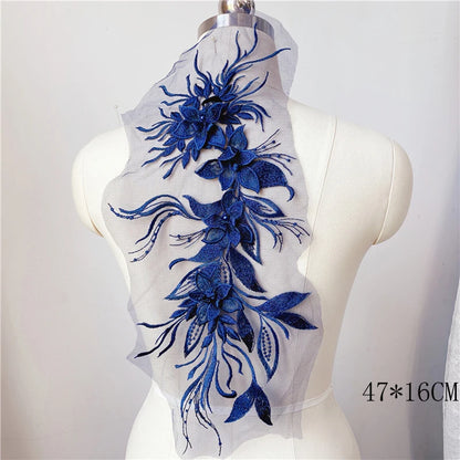 Prom dress lace, Blue Frence Fabric Lace Trimmings Sequins Patches Designs Appliques For Prom Ball Gown Wedding Dress Costumes Diy Party