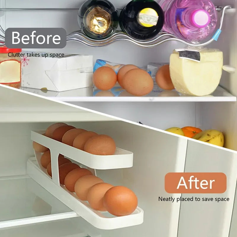 Automatic Rolling Egg Holder Rack Fridge Storage Box Egg Container Kitchen Refrigerator Egg Dispenser Fridge Organizer Dropship