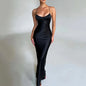 Satin Dress, Backless Lace Up Mermaid Slip Dress Women Sweetheart Neck Sexy Slim Bodycon Dresses Elegant Silk Gown Partywear