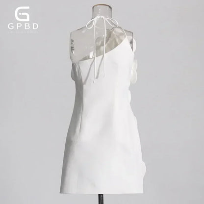 GPBD Sexy Halter Off The Shoulder Florals Bodycon Mini  White Women Dress Nightclub Party Celebrate Birthday Cocktail  Dresses