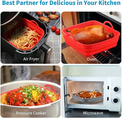 Air Fryer Silicone Tray Fried Chicken Baking Tool Oven Baking Tray with Divider Plate Reusable Liner  Airfryer Silicone Basket