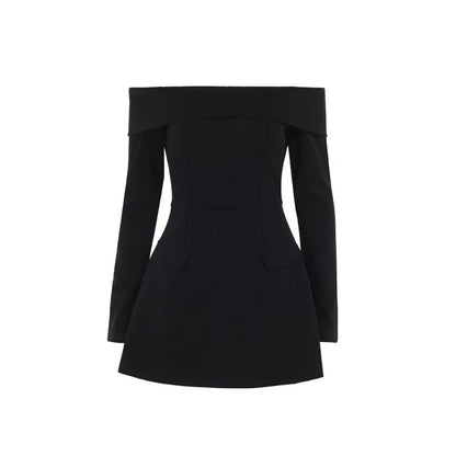 Mozision Off-shoulder Long Sleeve Sexy Mini Dress For Women Two Pocket Strapless Backless A-line Club Party Sexy Dress Elegant