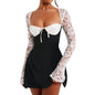 Women’s Elegant Bodycon Mini Dress Lace Long Sleeve White Dress for Spring Summer Low Cut Back Tie Dress Tunic Dress Party Wear