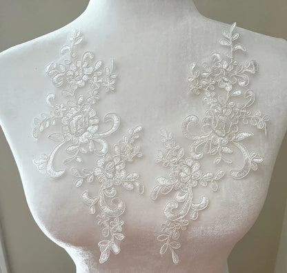 Lace, 1 Pair Flower Sew Wedding Lace Patches Embroidery Applique Repair For Wedding Dresses 25*12cm