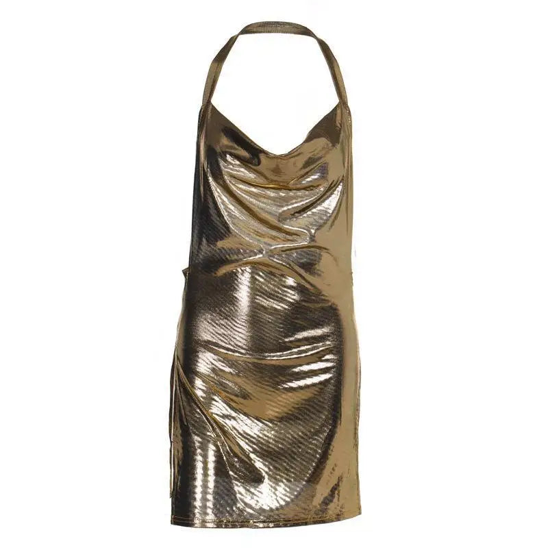Mini Dress, Sexy Bodycon for Women Bling Glitter Evening Prom Women Halter Side Slit Backless Party Club Summer Clothes